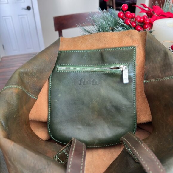 Floto Italian Leather Tote Green Patina Made in Tuscany - Picture 10 of 13